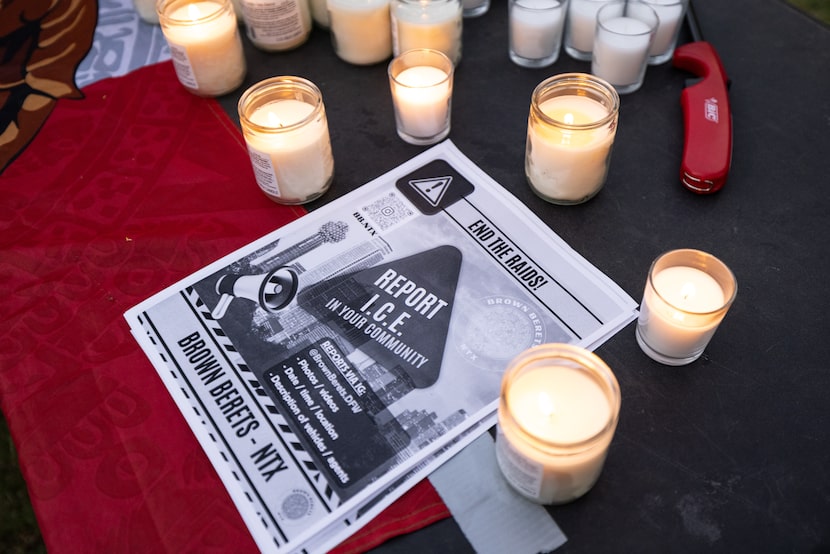 The Brown Berets host a vigil outside of Parkland Hospital for migrants shot the previous...