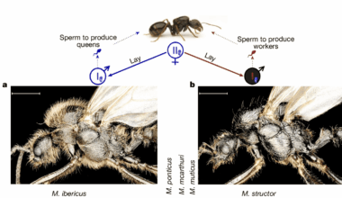 a sketch showing the queen laying two types of males ants