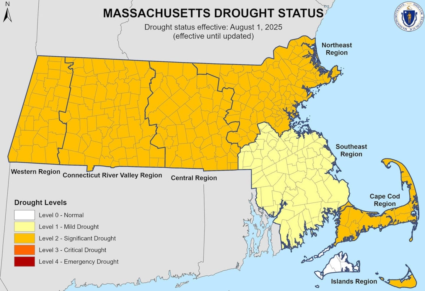 Drought has expanded in Massachusetts, where most of the state is in a significant drought status.