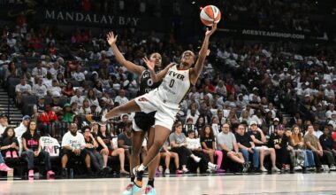Thanks to a career-playoff-best 34 points from guard Kelsey Mitchell (0), the Indiana Fever shocked the Las Vegas Aces in Game 1 of their WNBA semifinal series.