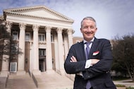 University of Texas President Jay Hartzell poses for a photo at Dallas Hall following a...