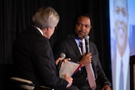 Dallas Mayor Eric Johnson speaks to the North Dallas Chamber of Commerce at the Doubletree...