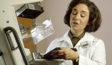 A mammography technician prepares a screening test.