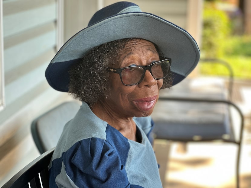 87-year-old Faye Thomas sits outside her home in South Dallas only a few miles from Fair...