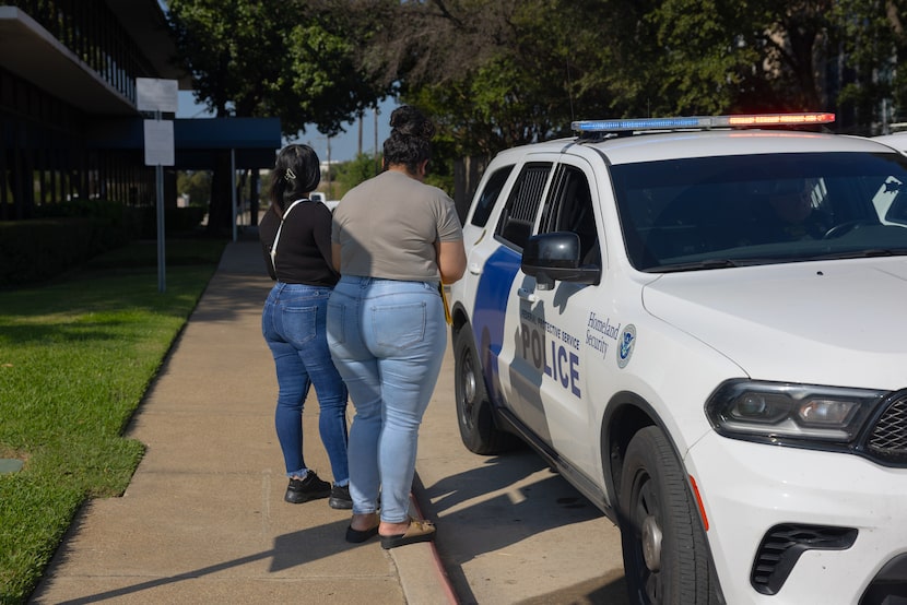 Noraida Ramirez y Yoherkis Garces are turned away from their appointments at the Dallas...