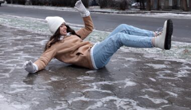 Young Woman Slip on Ice