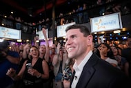 State Rep. James Talarico, D-Austin, arrives to a cheering crowd for a rally of Collin...