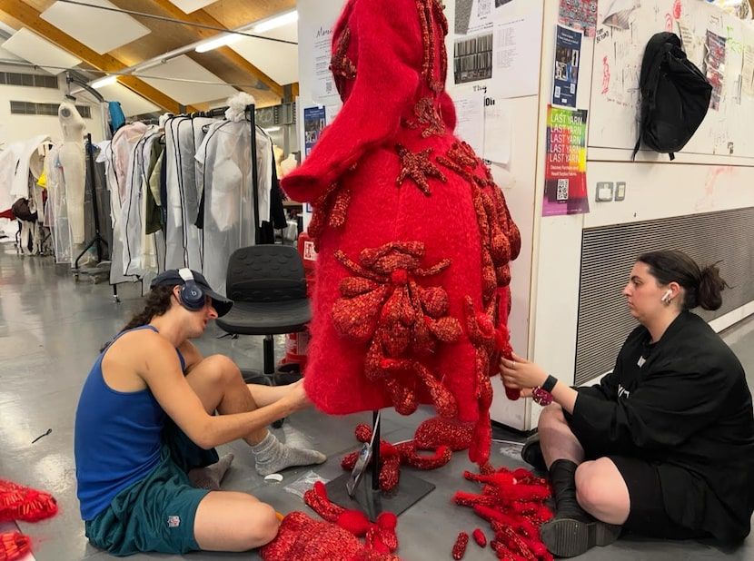 Myah Hasbany (right) works on a piece for the BA Fashion show at Central Saint Martins in...