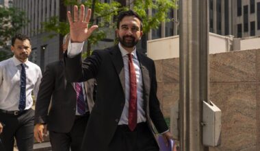 New York City Democratic mayoral candidate Zohran Mamdani leaves a press conference outside the Jacob K. Javits federal building Thursday, Aug. 7, 2025, in New York. (AP Photo/Yuki Iwamura)