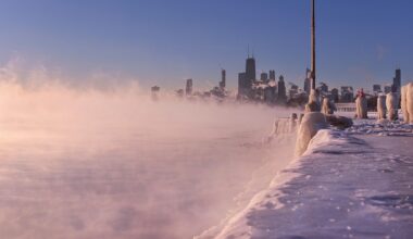 A Landscape Photo Of The Chicago Skyline During The Polar Vortex Moving Across Lake Michigan