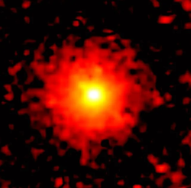 A SPHEREx image of comet 3I/ATLAS, showing a coma that extends out to at least 348,000 kilometers (around 216,000 miles). (<a href="https://spherex.caltech.edu/news/3i-atlas-co2-coma" rel="nofollow noopener" target="_blank" data-ylk="slk:NASA/JPL-Caltech;elm:context_link;itc:0;sec:content-canvas" class="link ">NASA/JPL-Caltech</a>)