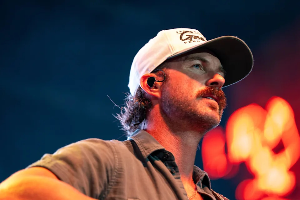 Riley Green sings "Worst Way" on Lower Broadway in Nashville for Big Machine's 20th anniversary concert on Aug. 29, 2025.