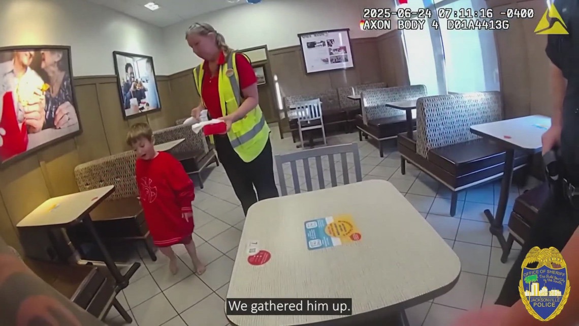 Jacksonville Sheriff's officers rescue little boy who wandered off for solo Chick-fil-A in viral video