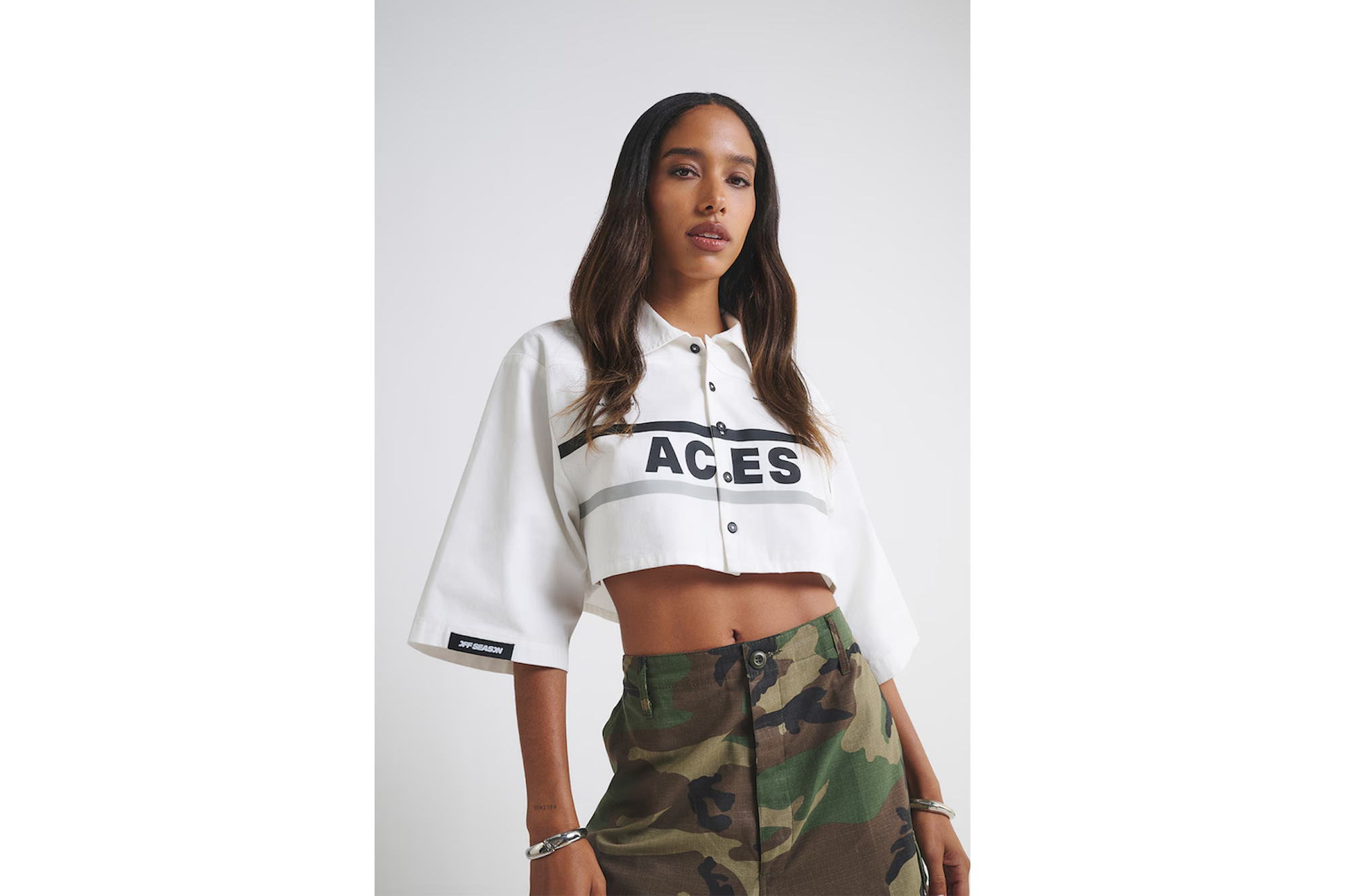 Off Season x WNBA Las Vegas Aces Canvas Cropped Button-Up Shirt