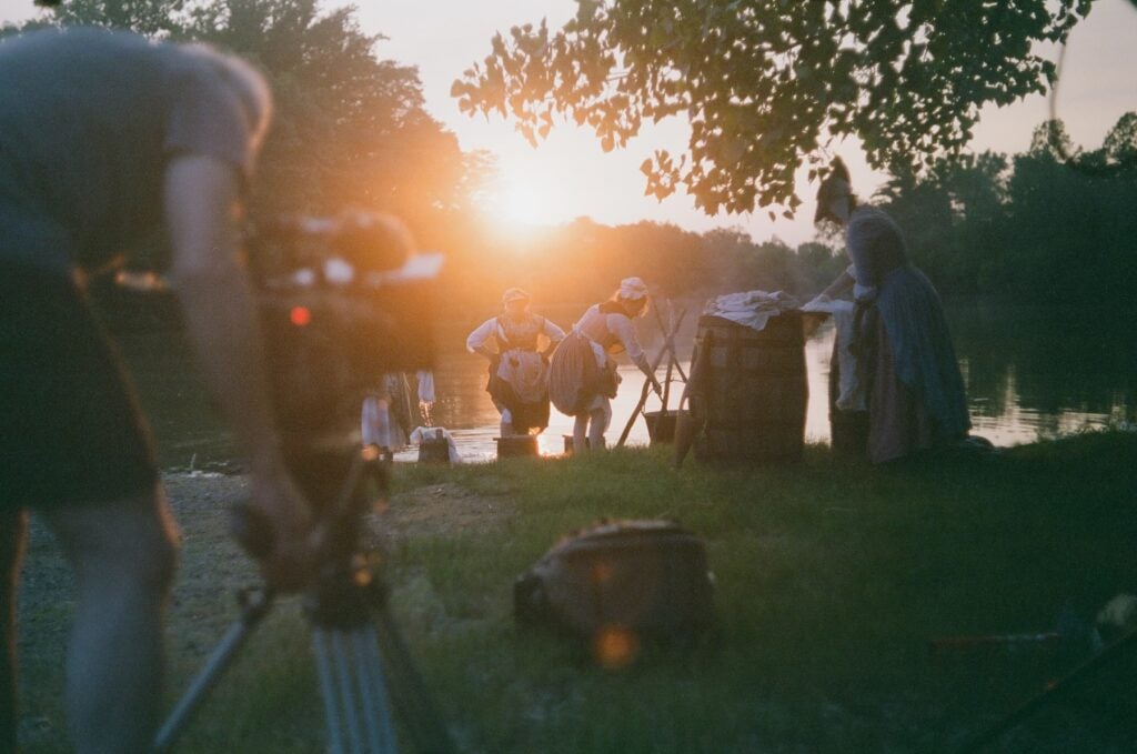 The crew of "The American Revolution" shooting a scene 