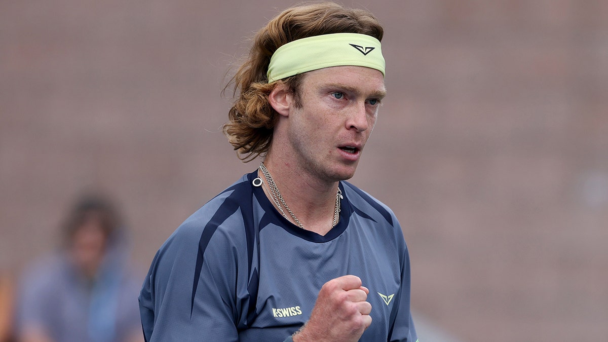 Andrey Rublev reacts after point at US Open
