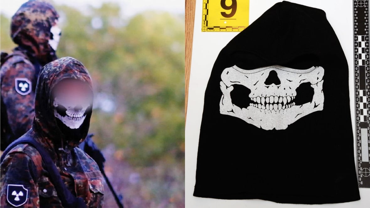A man in a skull mask next to a skull mask.