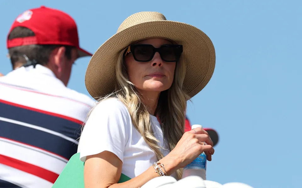 Wife of Team Europe's Rory McIlroy, Erica Stoll watches the action during the singles