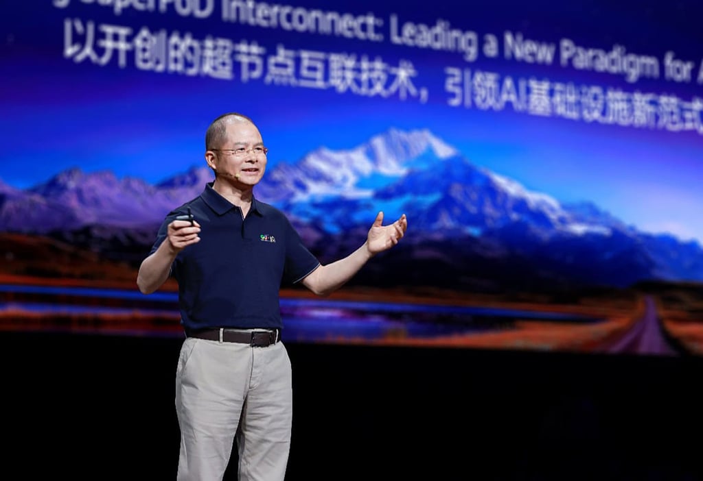 Huawei deputy chairman Eric Xu Zhijun speaks at the opening of the Huawei Connect 2025 conference last Thursday. Photo: Handout