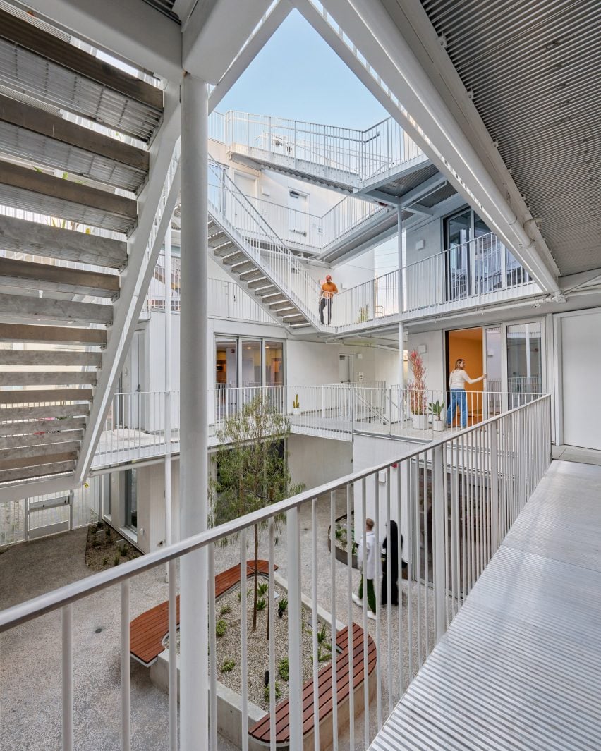 White exterior corridors