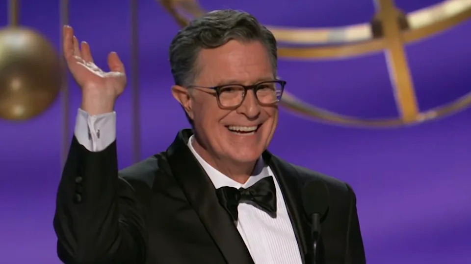  Stephen Colbert presenting first award at 2025 Emmy Awards. 