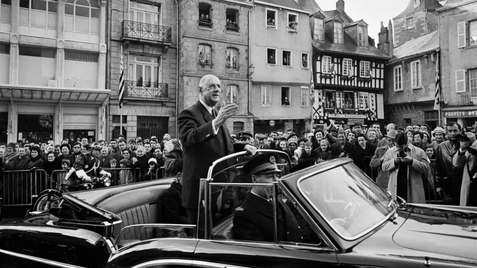French President Charles de Gaulle visits Brittany in 1969. - James Andanson/Getty Images