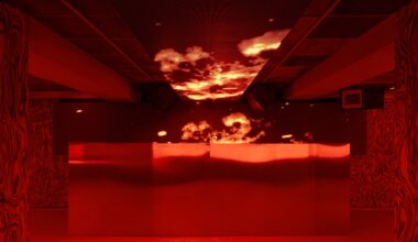 Red-lit nightclub interior