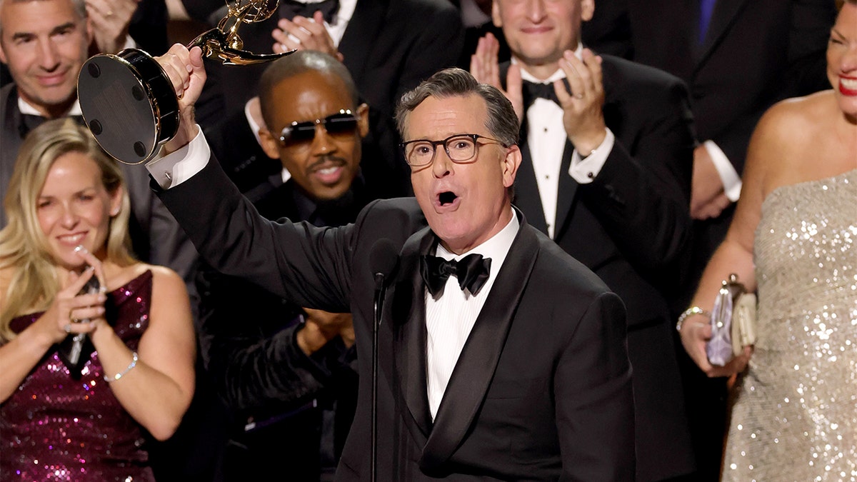 Late-night host Stephen Colbert accepts Emmy