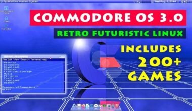 Commodore OS 3.0 retro desktop interface with vintage fonts and CRT-style design