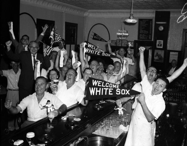 Patrons at "The Pump" yell and scream as the White Sox win their first pennant in 40 years on Sept. 22, 1959. The Pump was a tavern and restaurant at 3712 S. Halsted in Chicago. (Al Phillips/Chicago Tribune) 