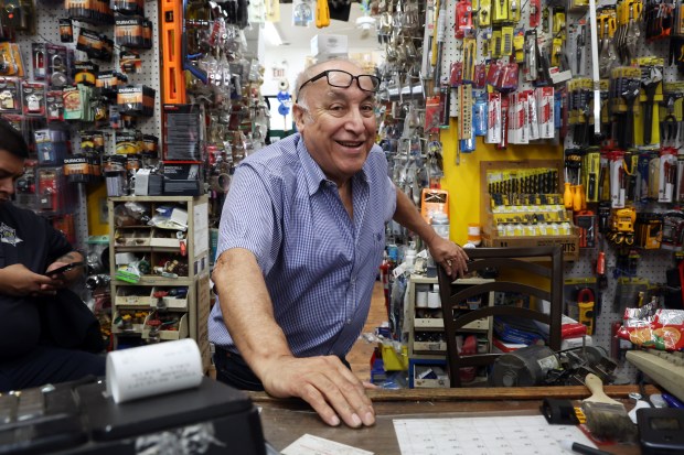 Rodolfo Alvarez in his hardware store at 1323 W. 18th Street in Chicago, Sept. 18, 2025. (Terrence Antonio James/Chicago Tribune)