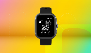 The Cubitt Viva smartwatch is displayed against a gradient orange, yellow and green background.