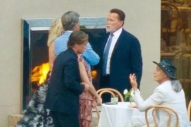 BACKGRID Arnold Schwarzenegger, pictured center at Patrick and Abby's wedding