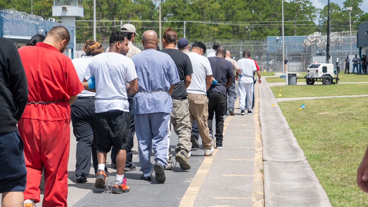 Detainees arrive at the newly opened "Deportation Depot" near Jacksonville. (Florida Division of Emergency Management)