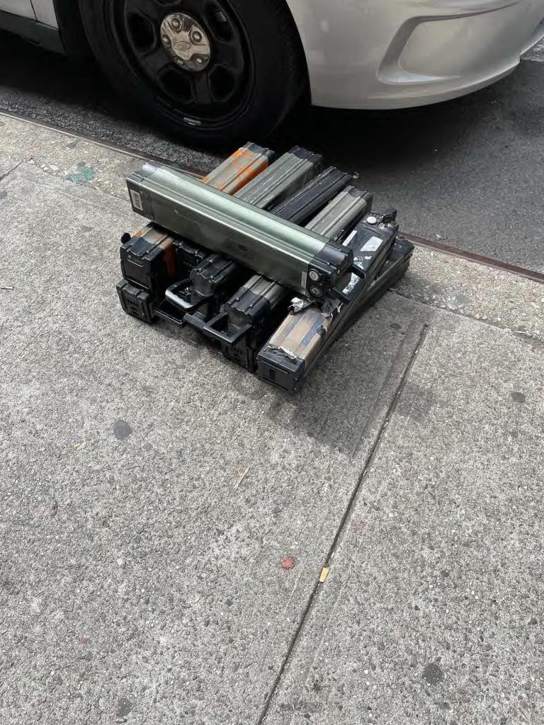 Seized illegal slot machines and lithium-ion batteries.