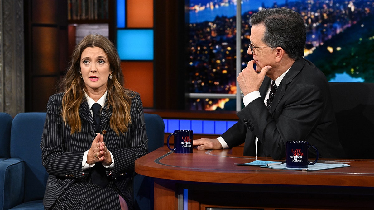 Drew Barrymore chats with Stephen Colbert
