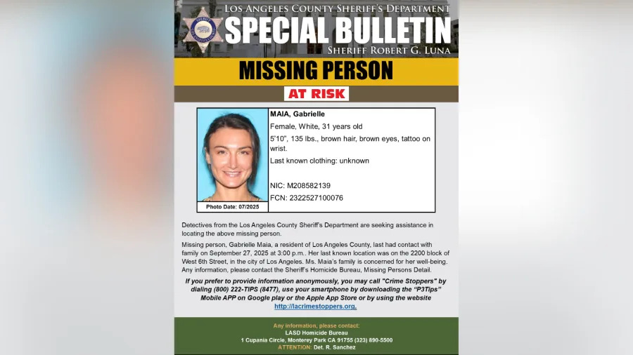 Gabrielle Maia, a 31-year-old woman has been missing since Saturday afternoon. (LASD)