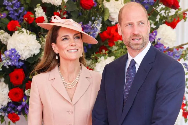 DOMINIQUE JACOVIDES/POOL/AFP via Getty Kate Middleton and Prince William at the ceremonial welcome for the French state visit at Windsor Castle on July 8, 2025.