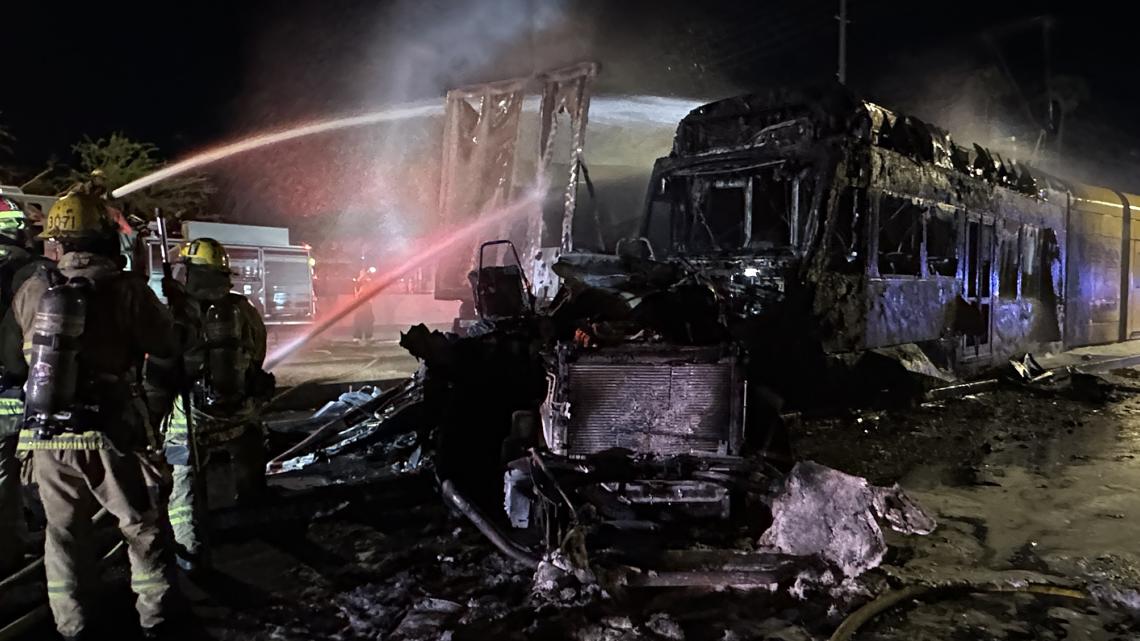 Fiery crash involving light rail, semi truck in Phoenix