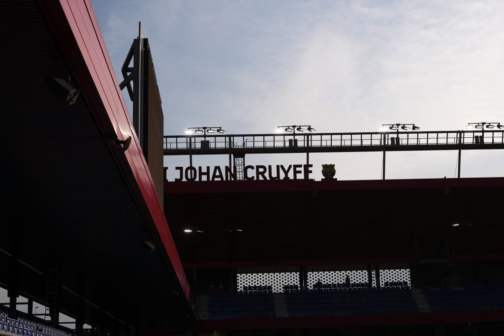 BARCELONA, SPAIN - AUGUST 10: General view inside the stadium, as the stadium branding which reads