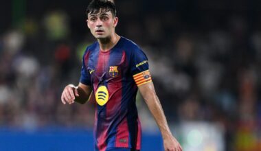 BARCELONA, SPAIN - SEPTEMBER 14: Pedri of FC Barcelona looks on during the LaLiga EA Sports match between FC Barcelona and Valencia CF at Estadi Johan Cruyff on September 14, 2025 in Barcelona, Spain. (Photo by David Ramos/Getty Images)