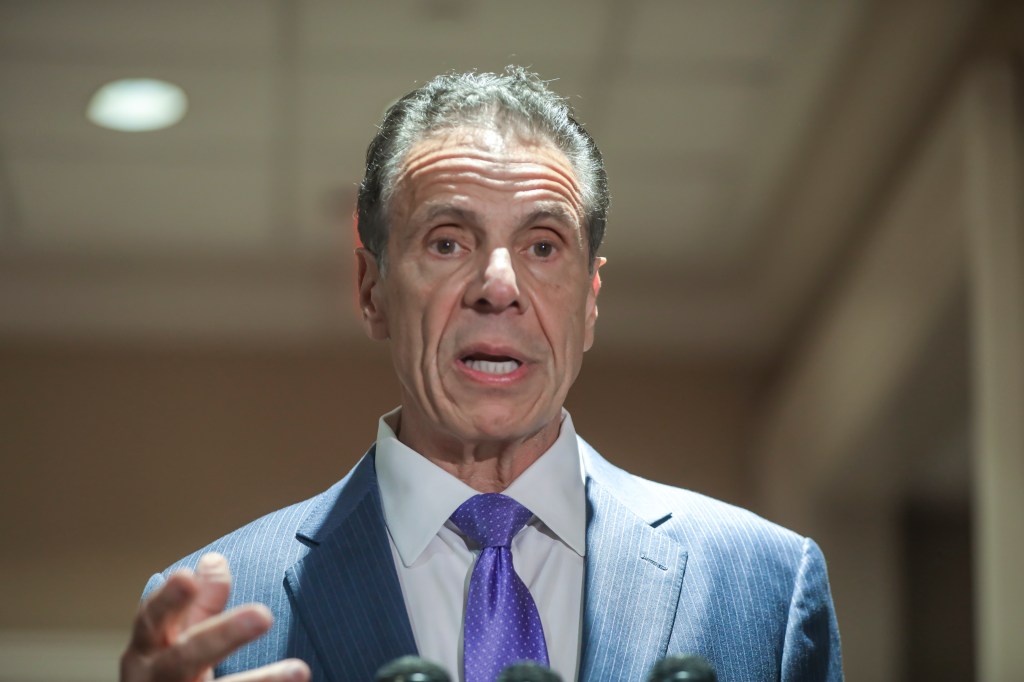 Andrew Cuomo speaking at a press conference.