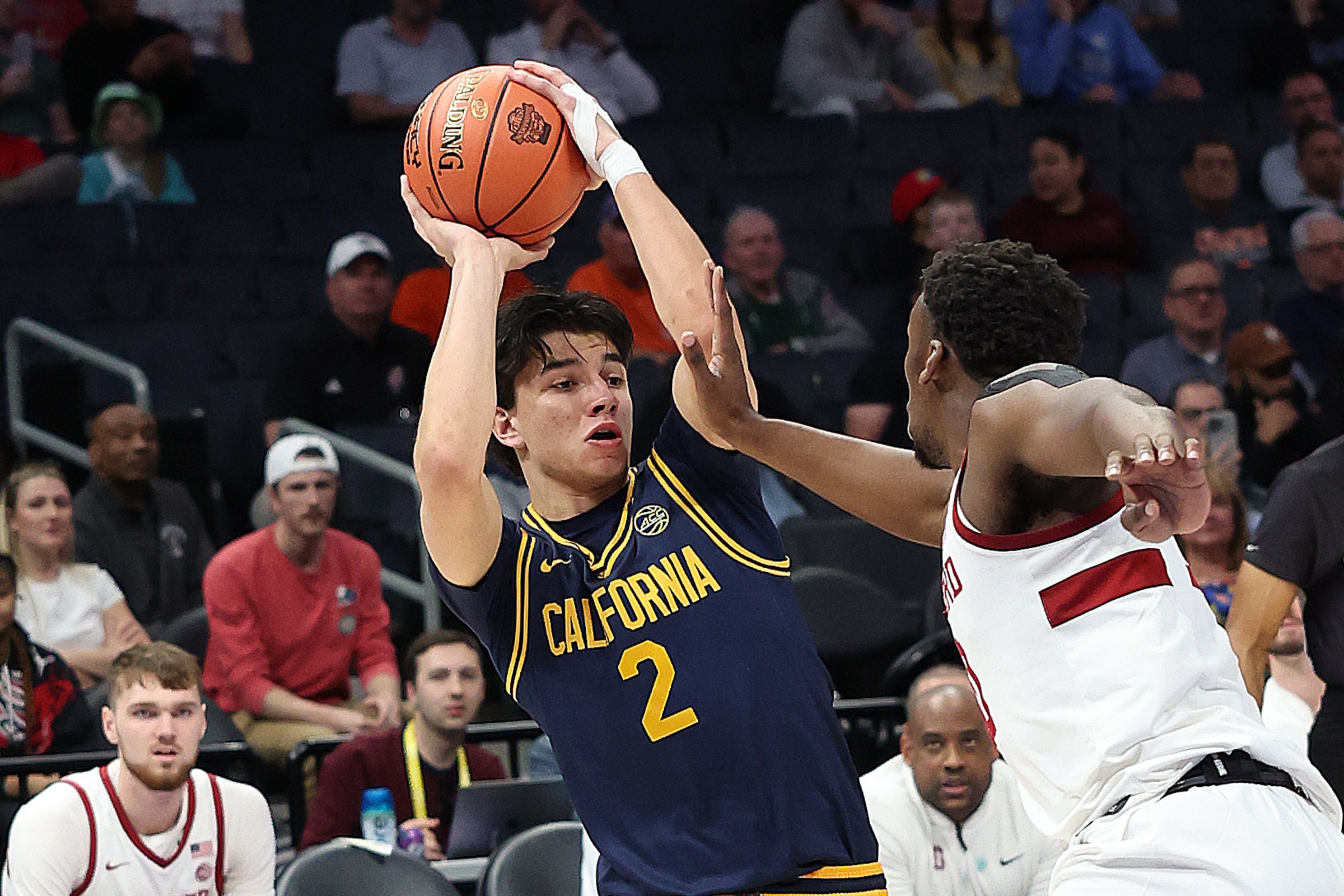CHARLOTTE, NC - MARCH 12: California Golden Bears guard Andrej Stojakovic (2) during the ACC Men’s basketball tournament between the California Golden Bears and the Stanford Cardinal on March 12, 2025 at the Spectrum Center in Charlotte, N.C. (Photo by John Byrum/Icon Sportswire via Getty Images)