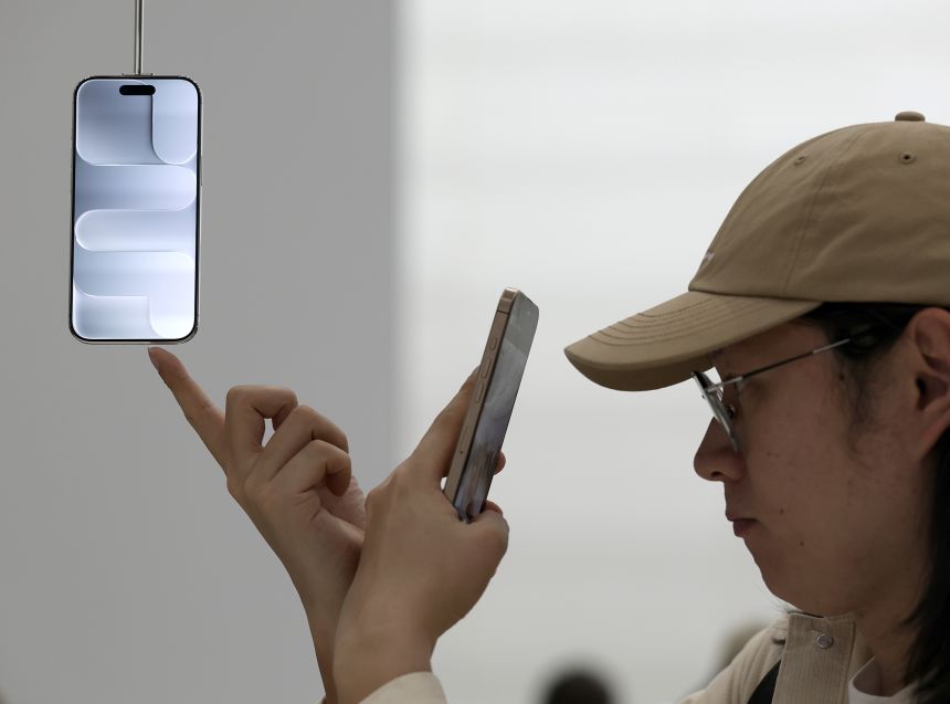 Apple's new iPhone Air is on display at the company's headquarters in Cupertino, California, on September 9.