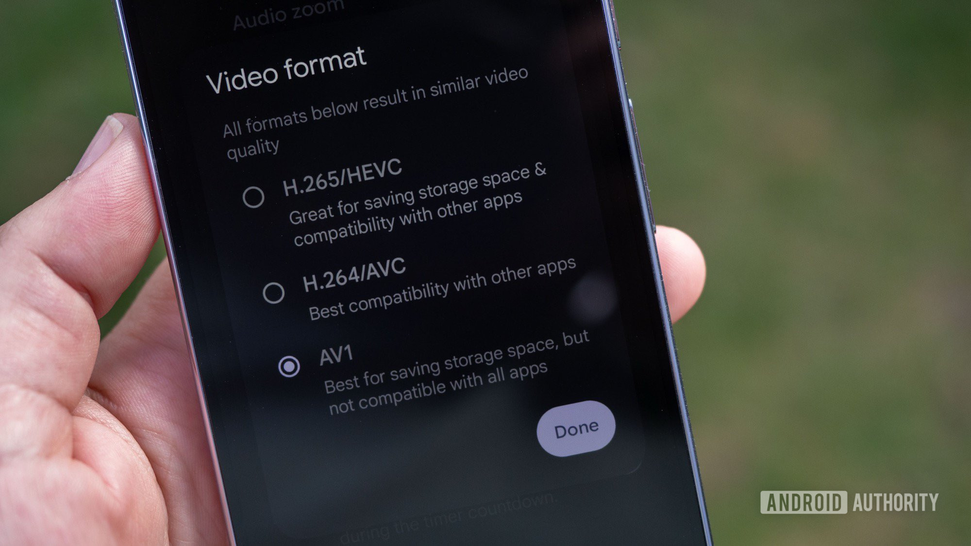 google pixel 10 pro camera video format setting av1