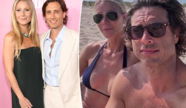 Gwyneth Paltrow flaunts her fit figure in blue bikini on beach outing with husband Brad Falchuk