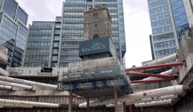 Excavation for 50 Fenchurch Street around medieval London church tower