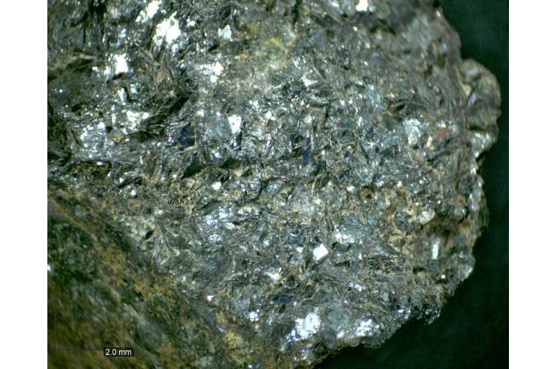 Sparkly hematite mineral was used as a flux by copper smelters. Its distinctive appearance may have helped to attract attention from ancient miners and prospectors. Credit: Dr. Nathaniel Erb-Satullo How a 3000-year-old copper smelting site could be key to understanding the origins of iron