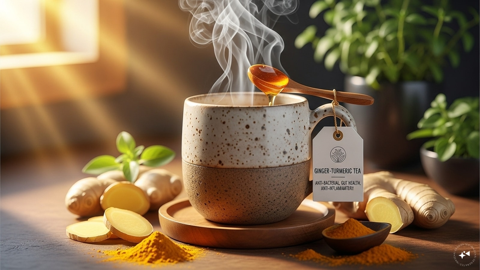  Ginger-Turmeric Herbal Tea: Boil fresh ginger slices and a pinch of turmeric in water. Add honey for taste. Anti-bacterial, great for gut health and reducing inflammation.