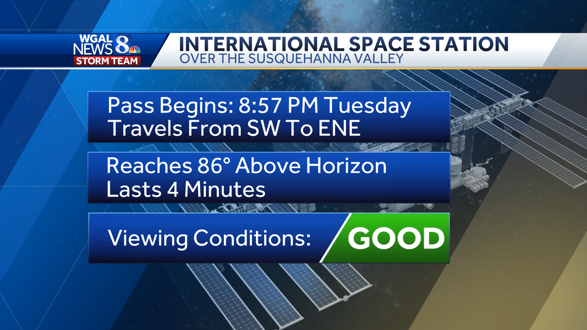 International Space Station will fly over South-Central Pa. Tuesday night